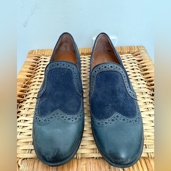 Franco Sarto Leather & Suede Navy Tibby Wingtip Slip On Loafers - Picture 3 of 10